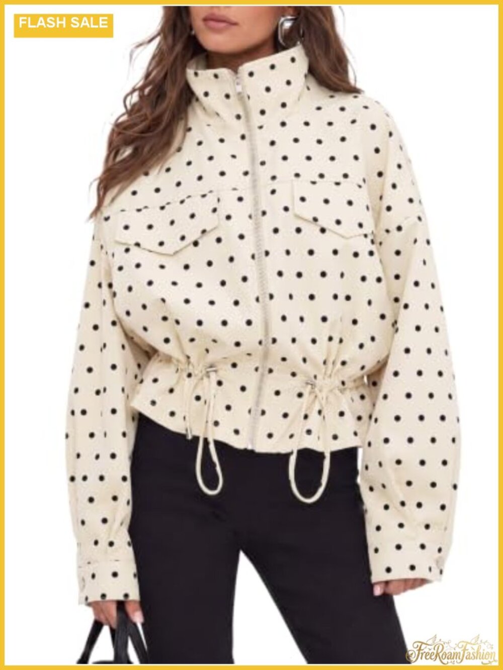 Women's Zip-Up Casual Jacket Polka Dot Retro Faux Leather Oversized